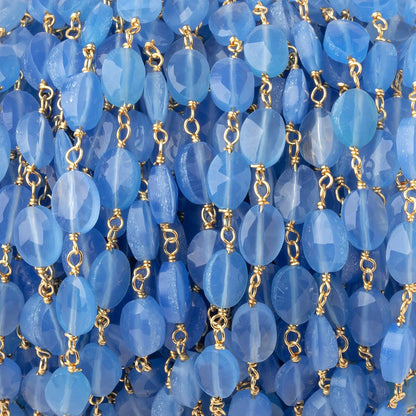 7x5mm Santorini Blue Chalcedony Faceted Oval on Gold Plated Chain