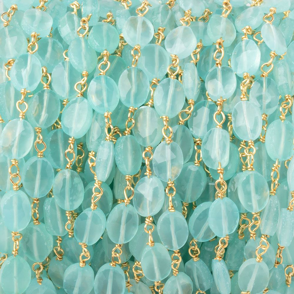 7x5mm Seafoam Blue Chalcedony Faceted Oval on Gold Plated Chain