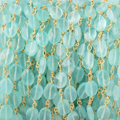7x5mm Seafoam Blue Chalcedony Faceted Oval on Gold Plated Chain