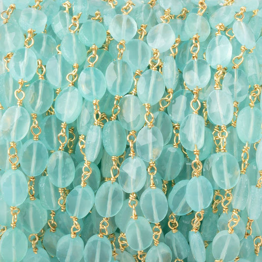7x5mm Seafoam Blue Chalcedony Faceted Oval on Gold Plated Chain