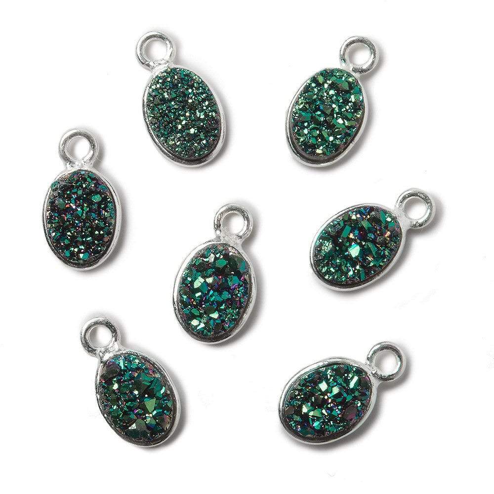 7x5mm Silver .925 Bezel Mystic Mermaid Green Drusy Oval Pendant Set of 4 Pieces