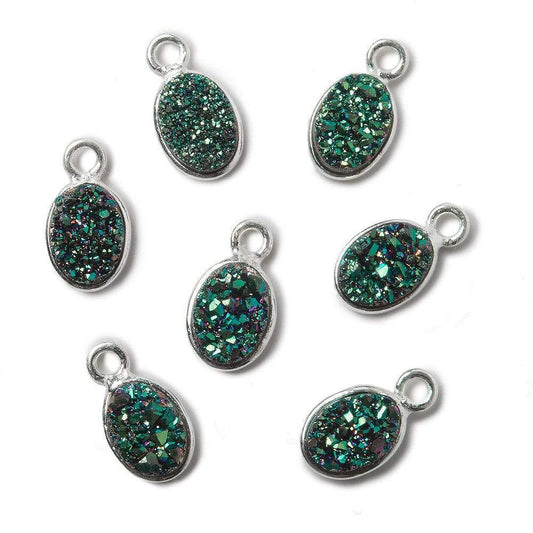 7x5mm Silver .925 Bezel Mystic Mermaid Green Drusy Oval Pendant Set of 4 Pieces