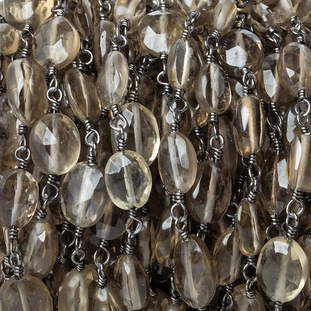 7x5mm Smoky Quartz faceted oval Black Gold Chain by the foot 23 beads