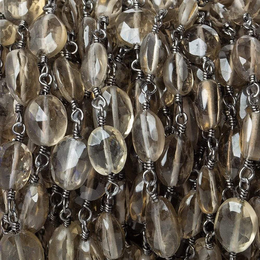 7x5mm Smoky Quartz faceted oval Black Gold Chain by the foot 23 beads