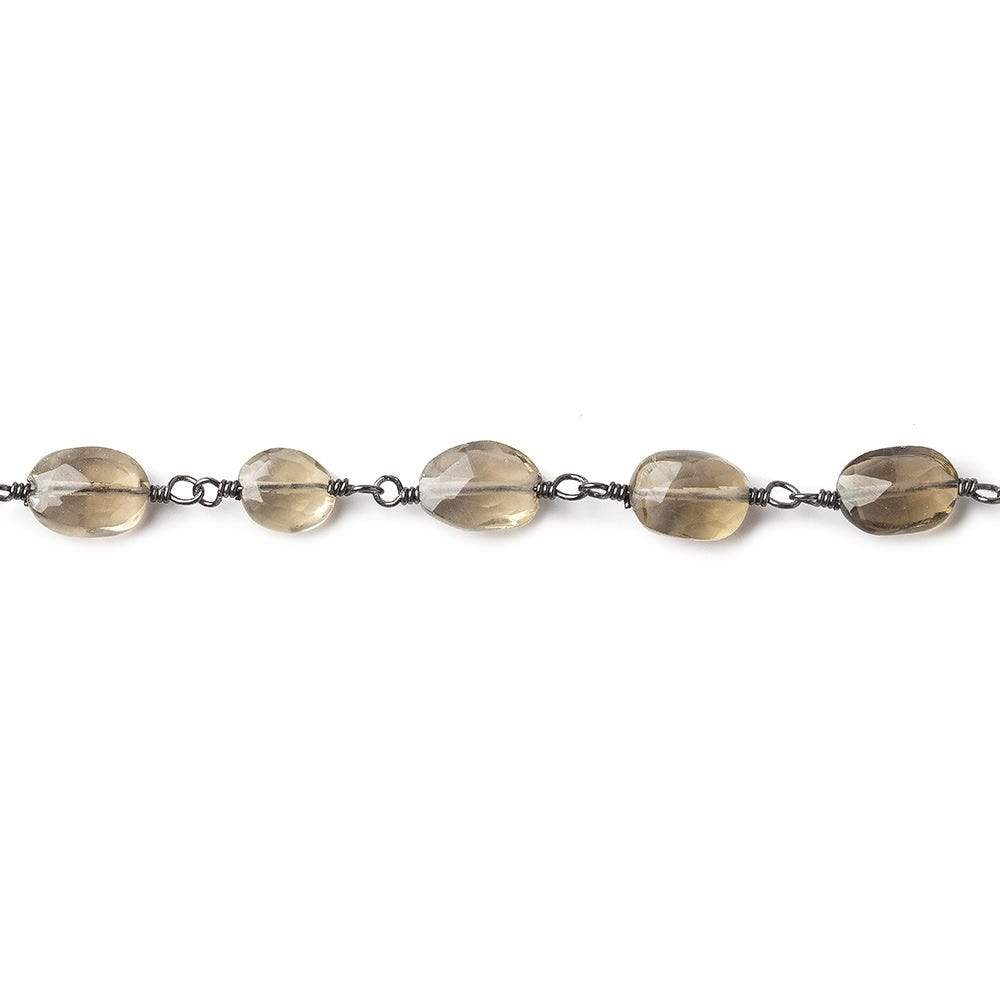 7x5mm Smoky Quartz faceted oval Black Gold Chain by the foot 23 beads