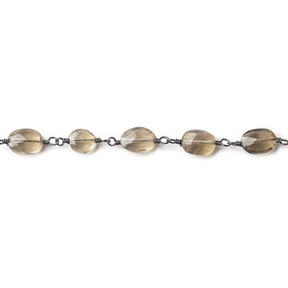 7x5mm Smoky Quartz faceted oval Black Gold Chain by the foot 23 beads