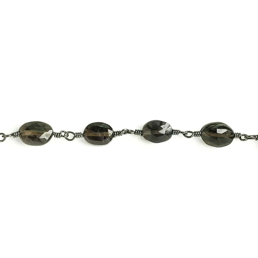 7x5mm Smoky Quartz faceted oval Black Gold Chain by the foot 23 pieces