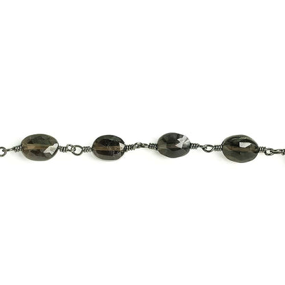 7x5mm Smoky Quartz faceted oval Black Gold Chain by the foot 23 pieces