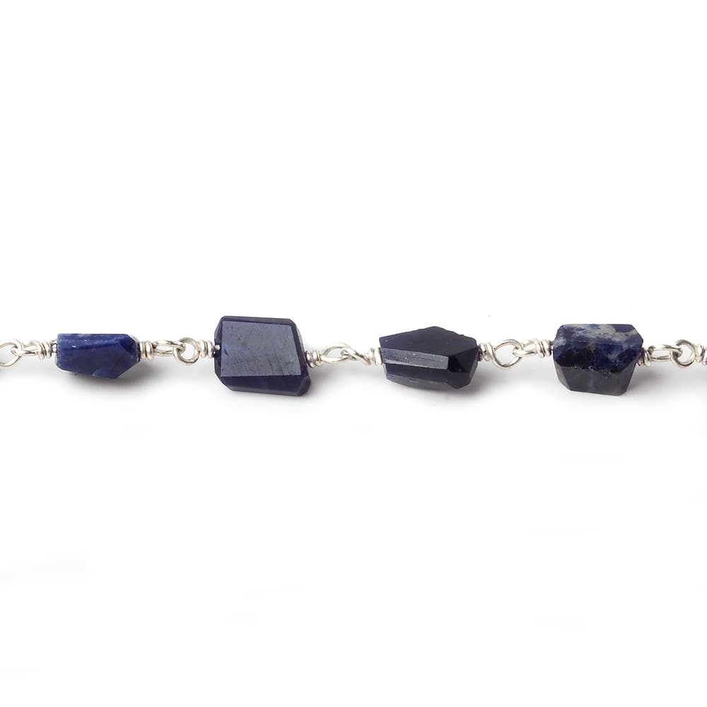 7x5mm Sodalite faceted nugget .925 Silver Chain by the foot 22 pieces