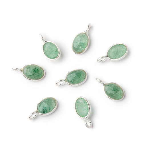 7x5mm Sterling Silver Bezel Green Aventurine Rose Cut Oval Pendant 1 piece