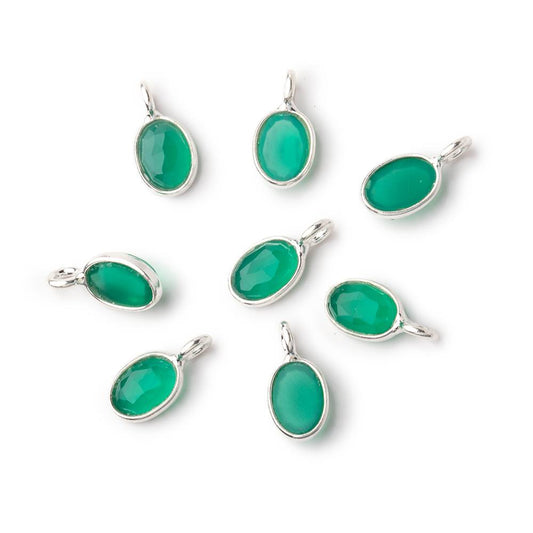 7x5mm Sterling Silver Bezel Green Onyx Rose Cut Oval Pendant 1 piece