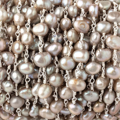7x5mm Taupe Side Drill Baroque Pearls on Silver Plated Chain