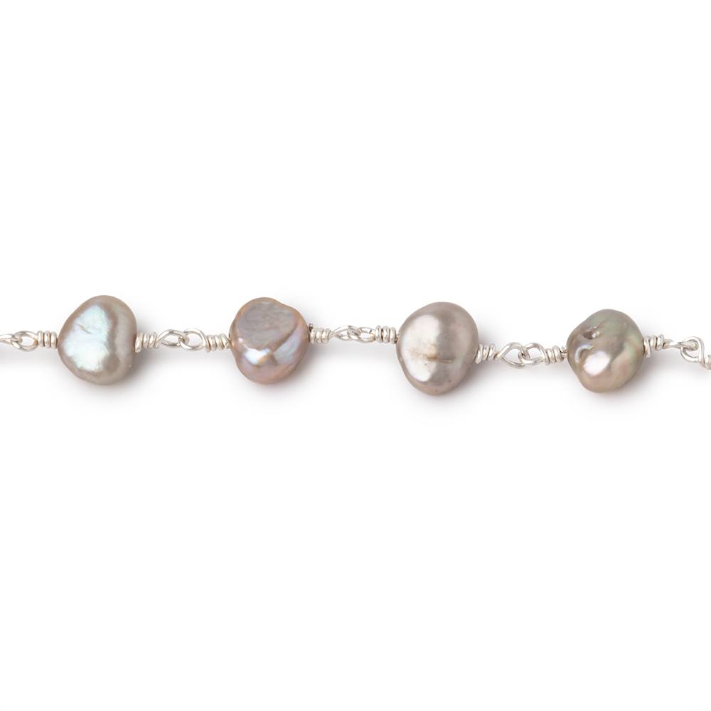 7x5mm Taupe Side Drill Baroque Pearls on Silver Plated Chain