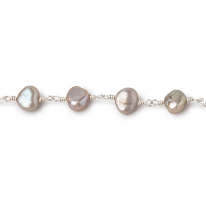 7x5mm Taupe Side Drill Baroque Pearls on Silver Plated Chain