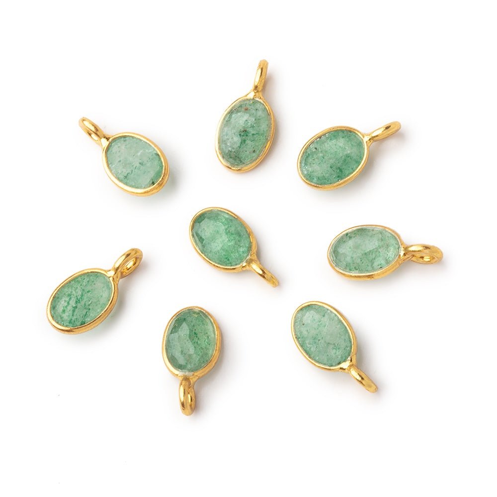 7x5mm Vermeil Bezel Green Aventurine Rose Cut Oval Pendant 1 piece