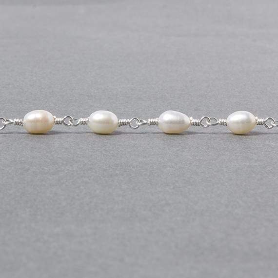 7x5mm White Oval Pearl .925 Sterling Silver Chain by the foot 22 pcs