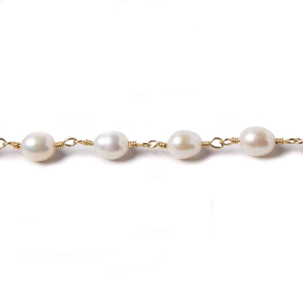 7x5mm White Oval Pearl Vermeil Chain by the foot 22 pcs