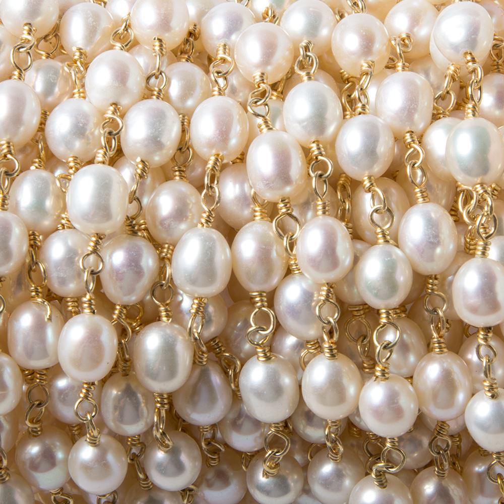7x5mm White Oval Pearl Vermeil Chain by the foot 22 pcs