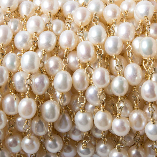 7x5mm White Oval Pearl Vermeil Chain by the foot 22 pcs
