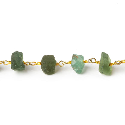 7x6-10x8mm Matte Green Apatite Chips Gold plated Chain by the foot 26 pieces
