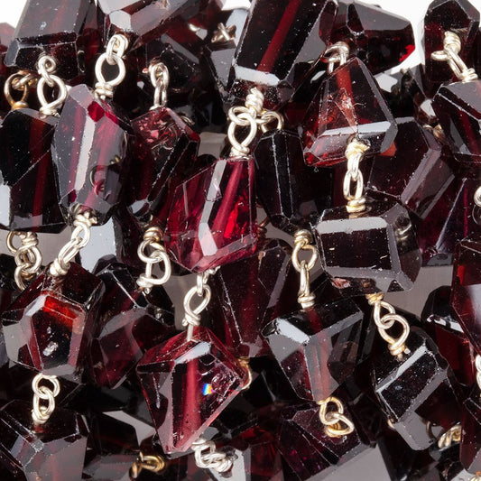 7x6-11x7mm Garnet Faceted Nuggets on .925 Silver Chain