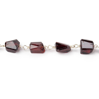 7x6-11x7mm Garnet Faceted Nuggets on .925 Silver Chain