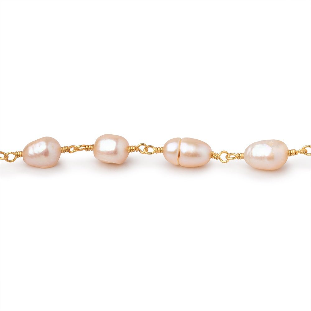 7x6-8x6mm Peach Baroque Pearls on Gold Plated Chain