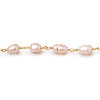 7x6-8x6mm Peach Baroque Pearls on Gold Plated Chain