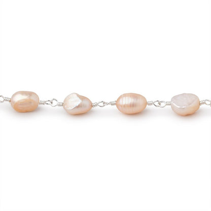 7x6-8x6mm Peach Baroque Pearls on Silver Plated Chain