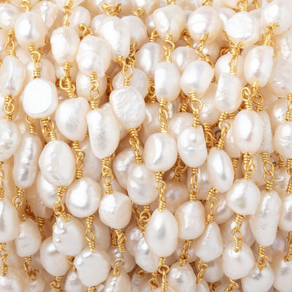 7x6-8x6mm White Baroque Pearls on Gold Plated Chain