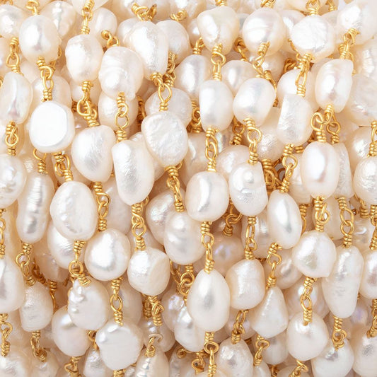 7x6-8x6mm White Baroque Pearls on Gold Plated Chain