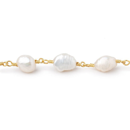 7x6-8x6mm White Baroque Pearls on Gold Plated Chain