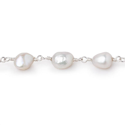 7x6-8x6mm White Baroque Pearls on Silver Plated Chain