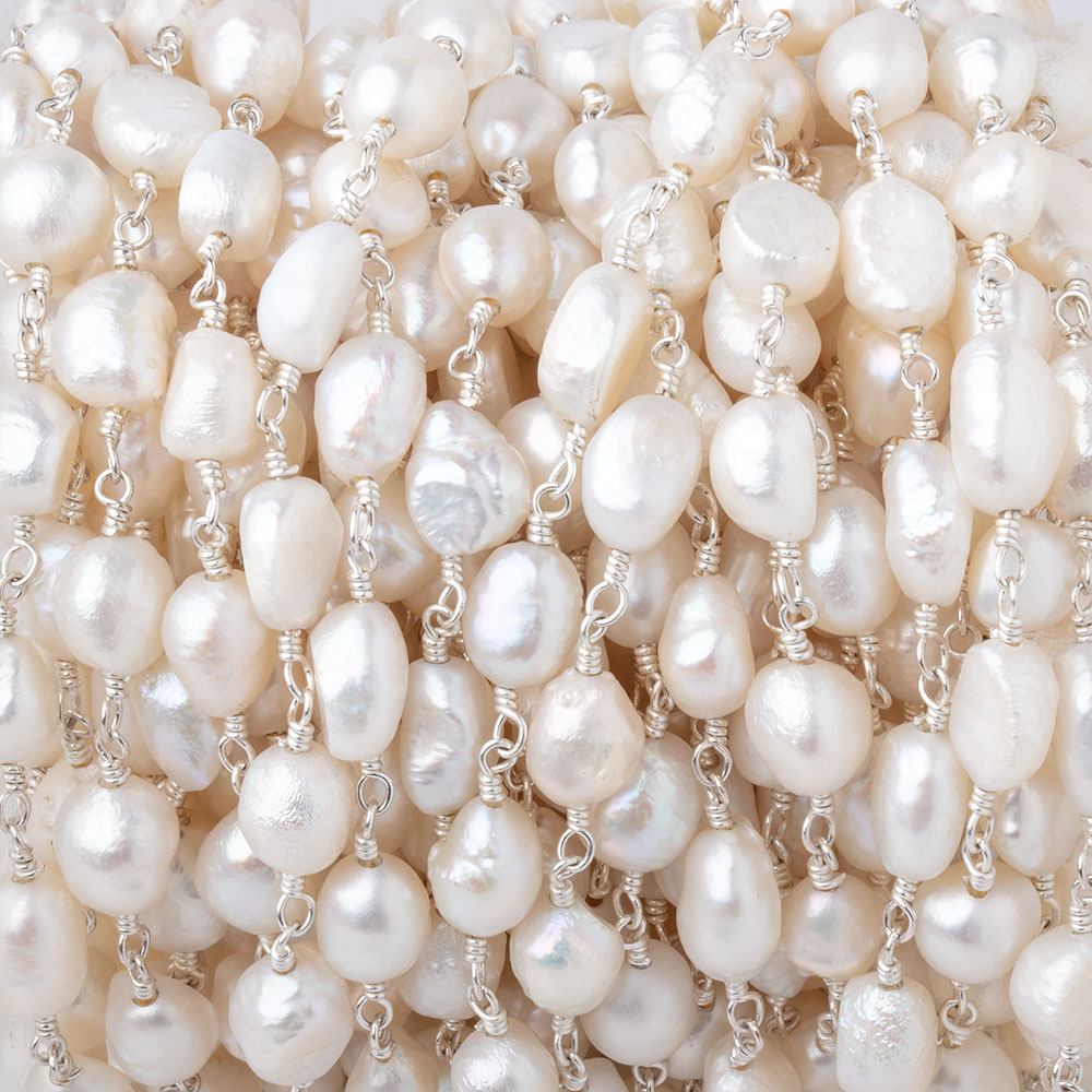 7x6-8x6mm White Baroque Pearls on Silver Plated Chain