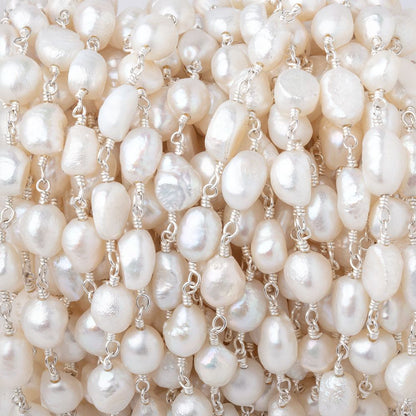 7x6-8x6mm White Baroque Pearls on Silver Plated Chain