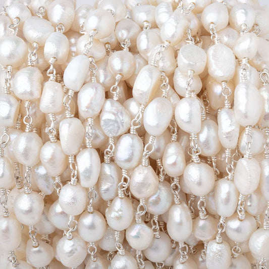 7x6-8x6mm White Baroque Pearls on Silver Plated Chain