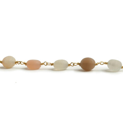 7x6-8x7mm Matte MultiColor Moonstone nugget Gold plated Chain by the foot with approximately 23 pcs