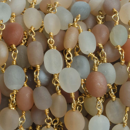 7x6-8x7mm Matte MultiColor Moonstone nugget Gold plated Chain by the foot with approximately 23 pcs