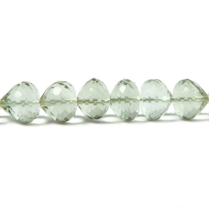 7x6-8x7mm Prasiolite center drill faceted 'Candy Kiss' 7.5 inch 33 Beads AAA
