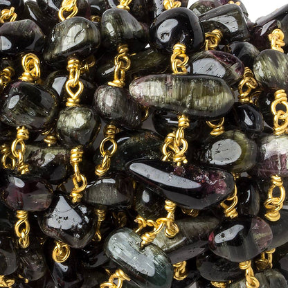 7x6-9x6mm Cat's Eye Tourmaline plain nugget Vermeil Chain by the foot 27 beads