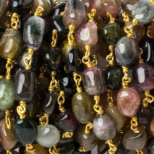 7x6-9x6mm Multi Color Tourmaline plain nugget Vermeil Chain