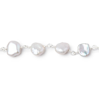 7x6-9x8mm Silver Keshi Pearls on .925 Silver Chain