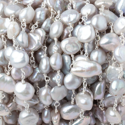 7x6-9x8mm Silver Keshi Pearls on .925 Silver Chain