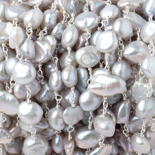 7x6-9x8mm Silver Keshi Pearls on .925 Silver Chain