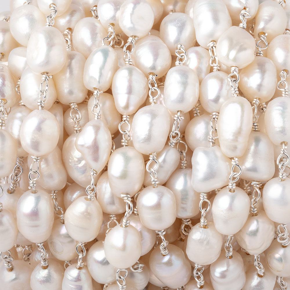 7x6.5-9x7mm Cream Baroque Pearls on .925 Silver Chain
