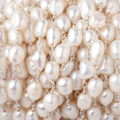 7x6.5-9x7mm Cream Baroque Pearls on .925 Silver Chain