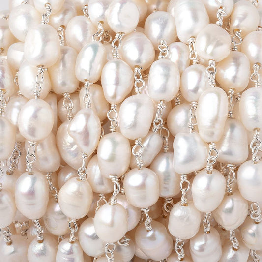 7x6.5-9x7mm Cream Baroque Pearls on .925 Silver Chain