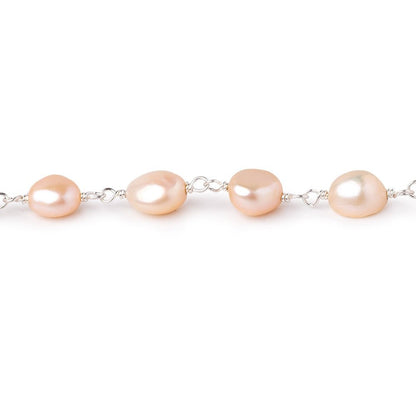 7x6.5-9x7mm Peach Baroque Pearls on .925 Silver Chain