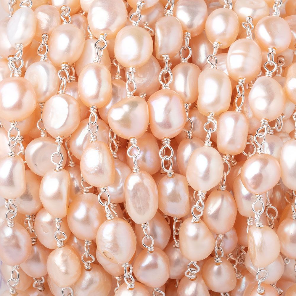 7x6.5-9x7mm Peach Baroque Pearls on .925 Silver Chain