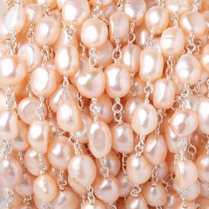 7x6.5-9x7mm Peach Baroque Pearls on .925 Silver Chain